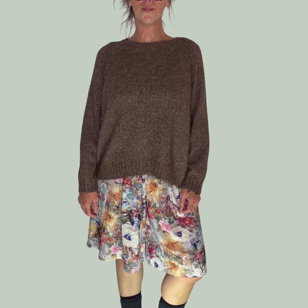 Old Navy Sweater Po-Mela Crewneck Brown Wool Blend Dark Academia Cabincore L